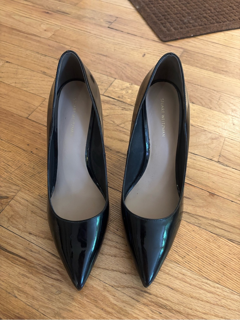 Stuart Weitzman Black Patent Pointed-Toe Stiletto Pumps